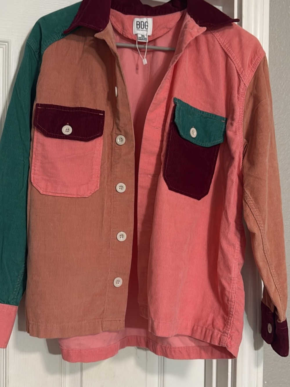 BDG Multi-Color Corduroy Button-Up Jacket - Teal, Coral, Burgundy